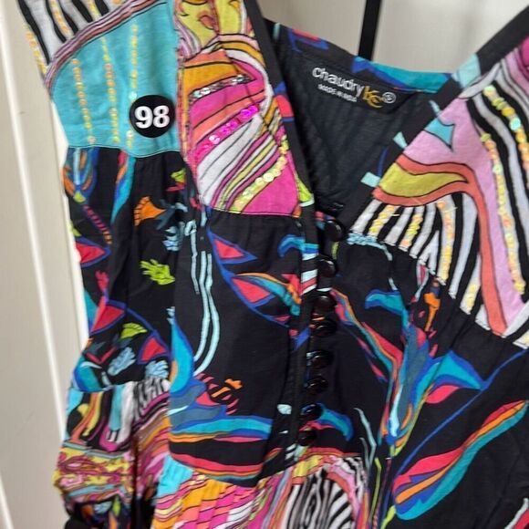 Chaudry KC Boho Bright Colored Patchwork Mini Dress Sleeveless Size Small New - Picture 3 of 6